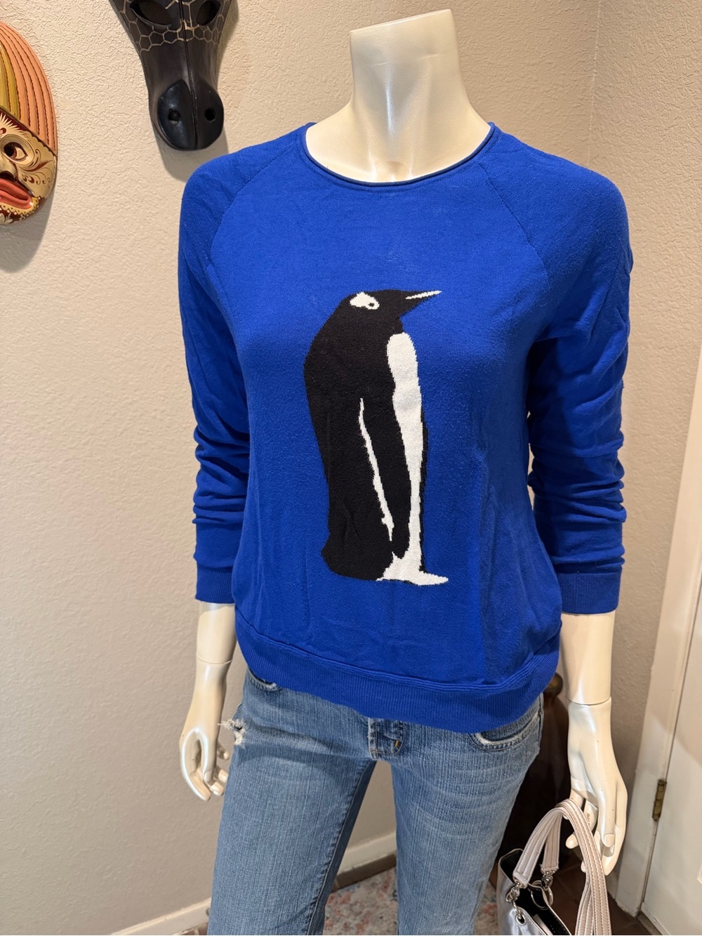 Y2K Royal Blue Penguin-Graphic Women's Sweater